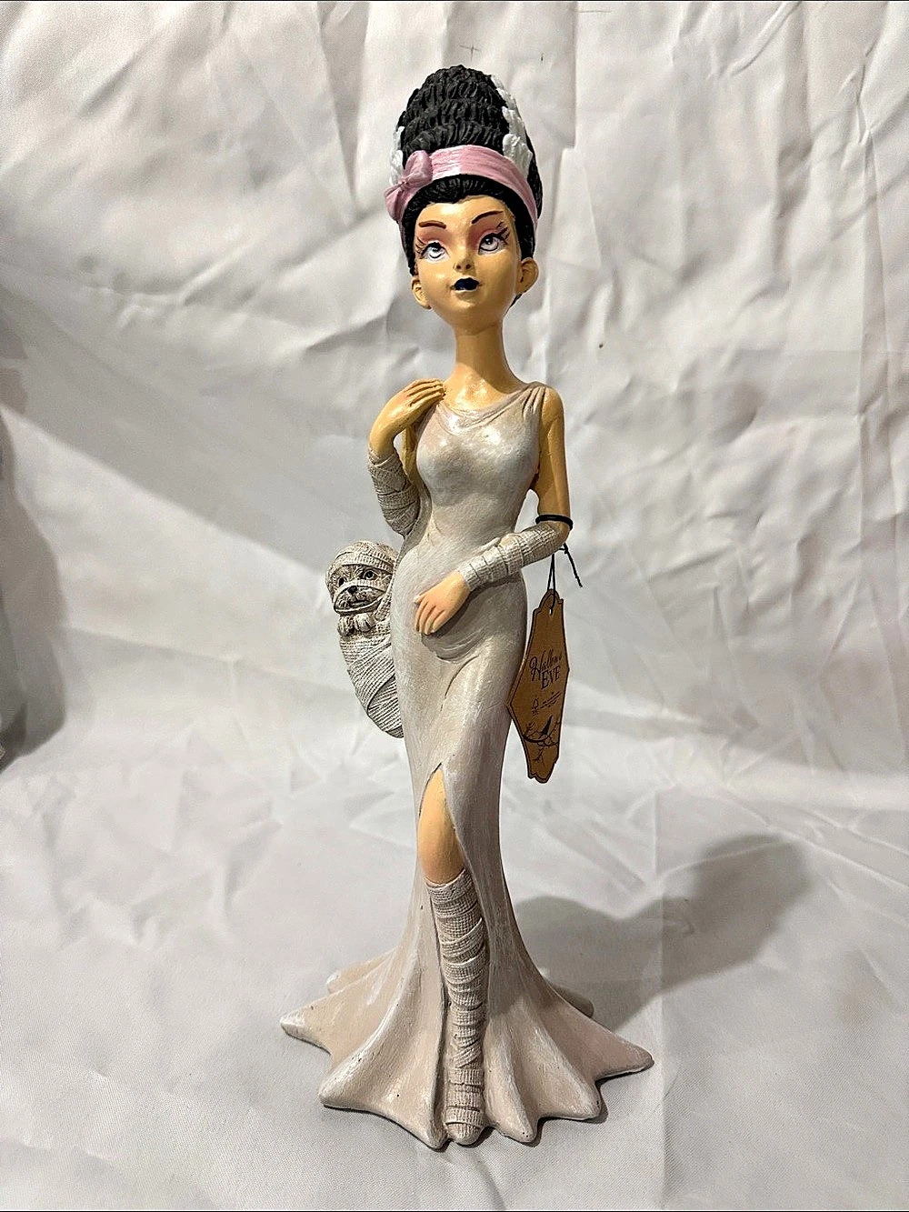 Hallow's Eve Bride of Frankenstein with Mummy Dog Figurine Gray Figurine Decor